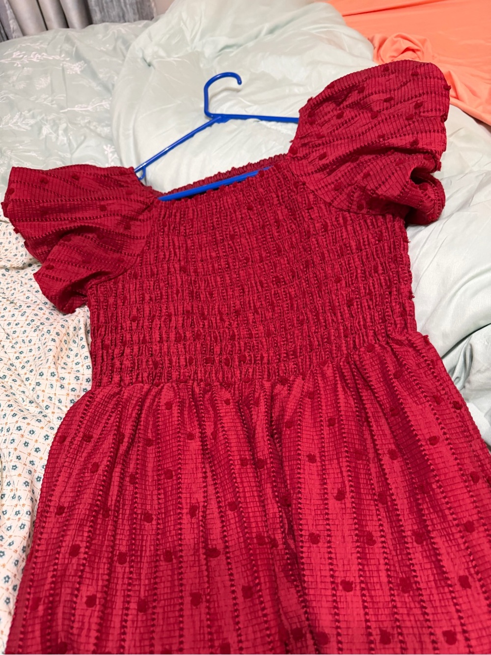 Bonnie Jean Red Smocked Puff-Sleeve Casual Dress